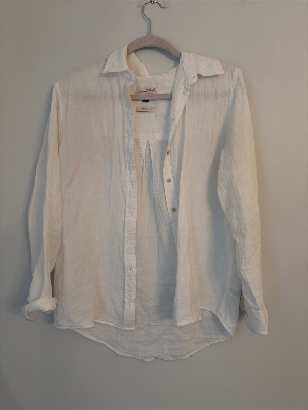 Universal Thread Women's White Gauze Cotton Oversized Button-Down Shirt Size S